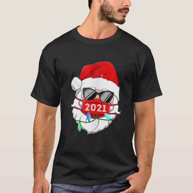 Camiseta Feliz Navidad 2021 Santa Gafas de sol Máscara Matc (Anverso)