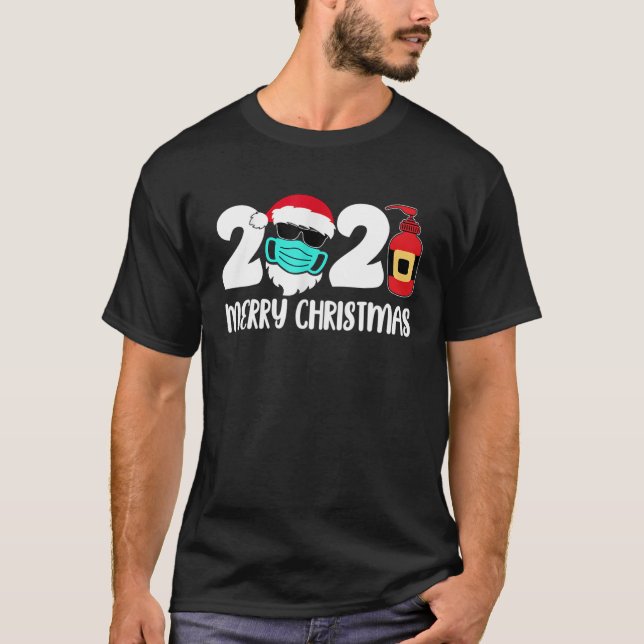 Camiseta Feliz Navidad 2021 Santa Viendo Cuarentena de Másc (Anverso)