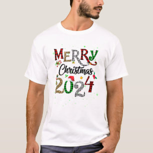 Camiseta Feliz Navidad 2024 Leopard Búfalo Pintado Gre Rojo