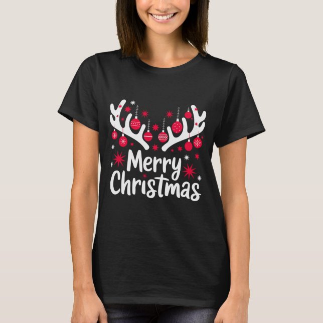 Camiseta Feliz Navidad a los renos con ornamentos - (Anverso)