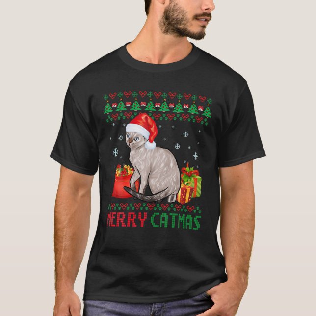 Camiseta Feliz Navidad a un gato Navidades feos Devon Rex M (Anverso)