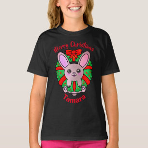 Camiseta Feliz Navidad Adorable conejo bebé en Wreath