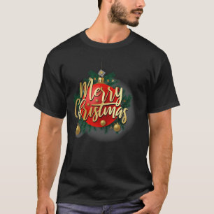 Camiseta Feliz Navidad Adorno Rojo Dorado   Negro
