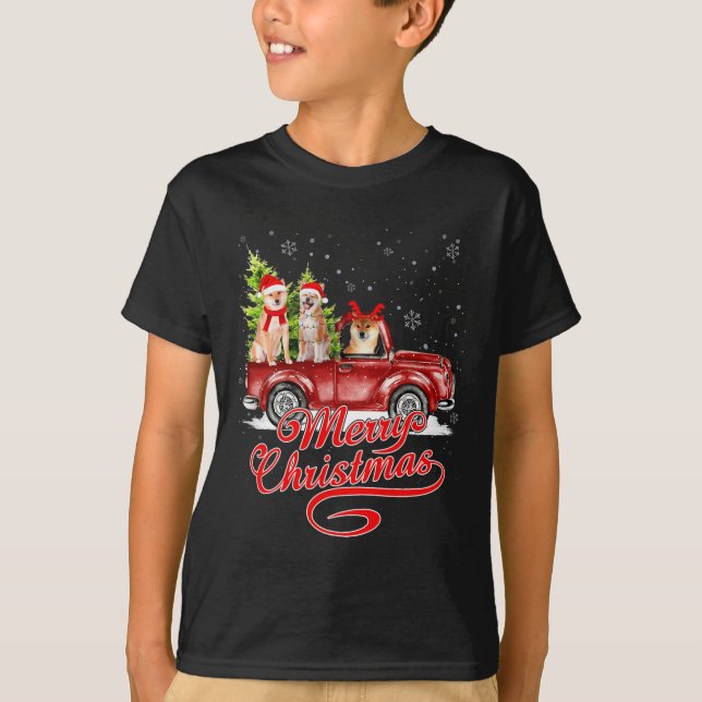 Camiseta Feliz Navidad Akita Perro Santa Camión Rojo Rato (Anverso)