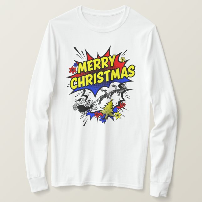 Camiseta Feliz Navidad al Estilo Pop Art de Cómic (Anverso del diseño)