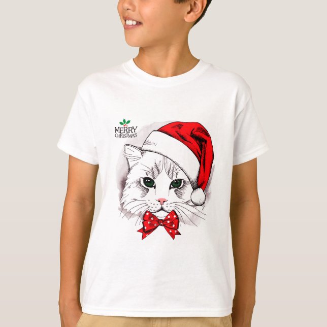 Camiseta Feliz Navidad al gato blanco (Anverso)