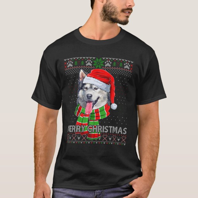 Camiseta Feliz Navidad Alaska Malamute Santa Ugly Xmas S (Anverso)