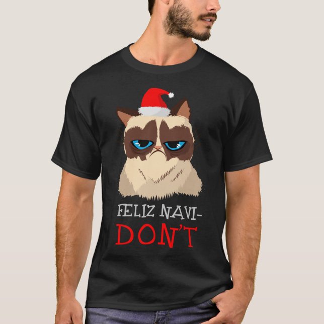 Camiseta Feliz Navidad, amante de un gato Feliz Navi-No Nav (Anverso)