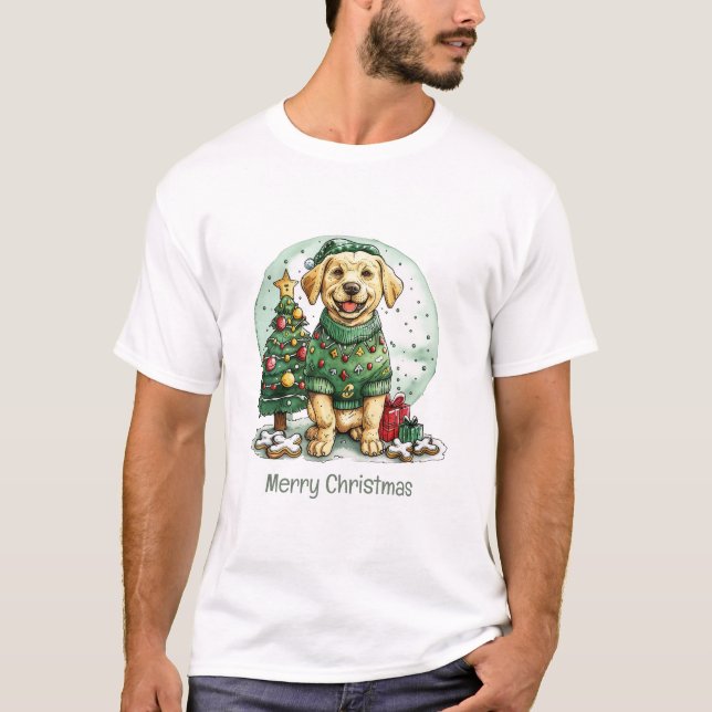 Camiseta Feliz Navidad Amarillo Labrador Recuperador Perro (Anverso)