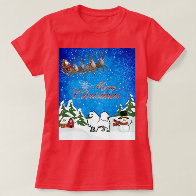 Camiseta Feliz Navidad Americana Eskimo Dog (Diseño del anverso)