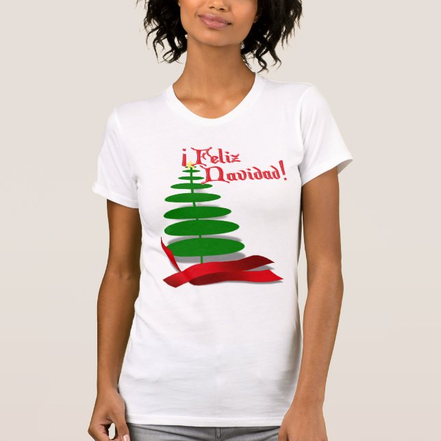 Camiseta Feliz Navidad - Árbol de Navidad con cinta roja (Anverso)