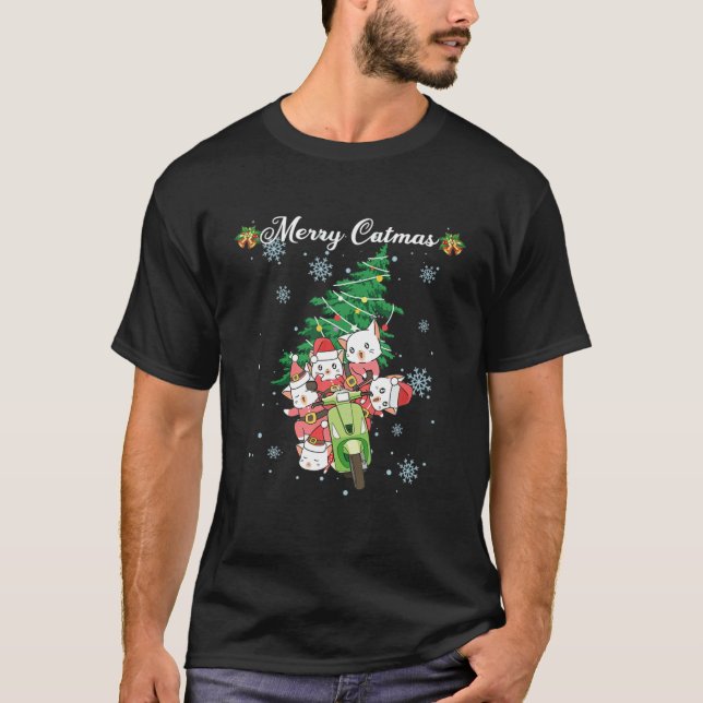 Camiseta Feliz Navidad Árbol de navidad de gato no sudadizo (Anverso)