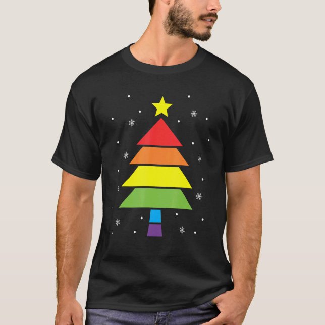 Camiseta Feliz Navidad Árbol de vacaciones Arco Iris LGBTQ  (Anverso)