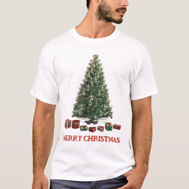 Camiseta Feliz Navidad. Árbol (diseño 1) con regalos (Anverso)