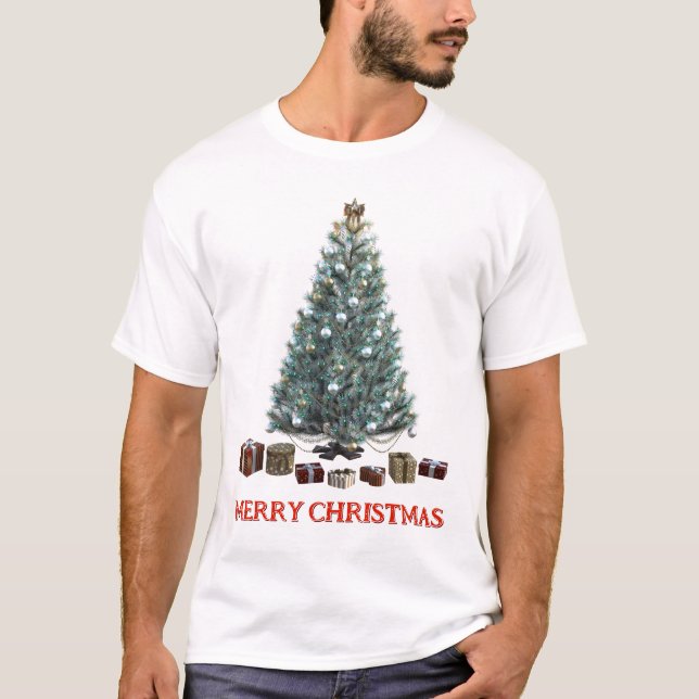 Camiseta Feliz Navidad. Árbol (diseño 3) con regalos (Anverso)