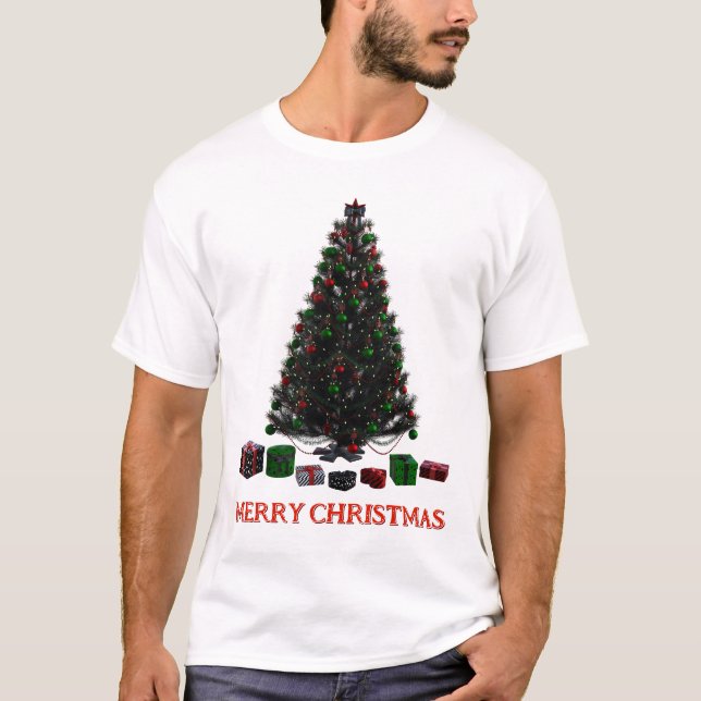 Camiseta Feliz Navidad. Árbol (diseño 5) con regalos (Anverso)