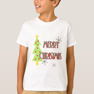 Camiseta feliz navidad árbol moderno de mediados de siglo r