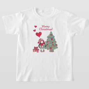 Camiseta Feliz Navidad - Árbol y Chica decorados