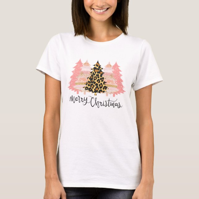 Camiseta Feliz Navidad, Árboles de Navidad rosados (Anverso)