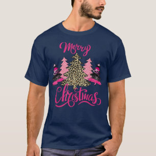 Camiseta Feliz Navidad Árboles rosas Leopard Navidad Hombre