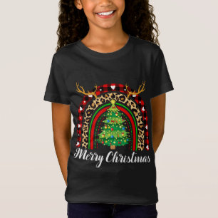Camiseta Feliz Navidad Arcoiris Plaid Leopardo Búfalo
