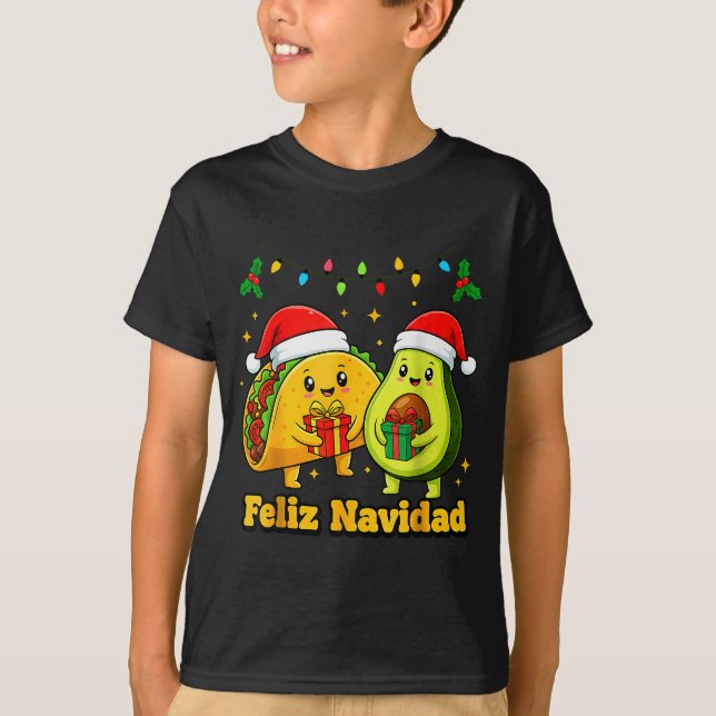 Camiseta Feliz Navidad Avocado Tacos Mexican Xmas Family Ma (Anverso)