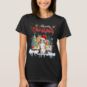 Camiseta Feliz Navidad Azul Merle Collie Dog Santa Hat Li