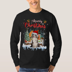 Camiseta Feliz Navidad Azul Merle Collie Dog Santa Hat Li