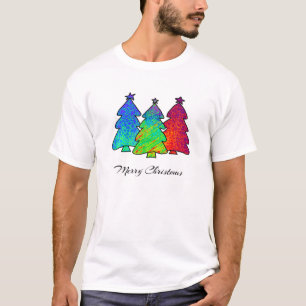 Camiseta Feliz Navidad Azul Verde Verde Rojo Abstrato Patró