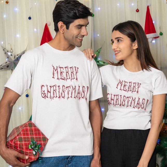 Camiseta Feliz Navidad Baubles y Estrellas Rojos Unisex (Merry Christmas Red Baubles & Stars Unisex T-Shirt)
