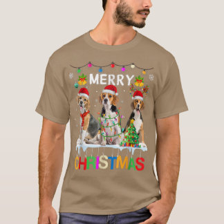 Camiseta Feliz Navidad Beagle Santa Hat Divertidas Luces de