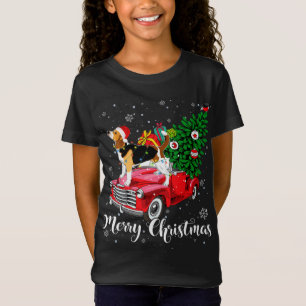 Camiseta Feliz Navidad Beagle Santa Light Red Truck Xmas