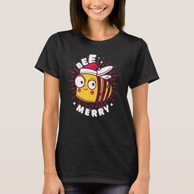 Camiseta Feliz Navidad Bee Merry Cute Bee Keeper Bee X Mamá (Anverso)