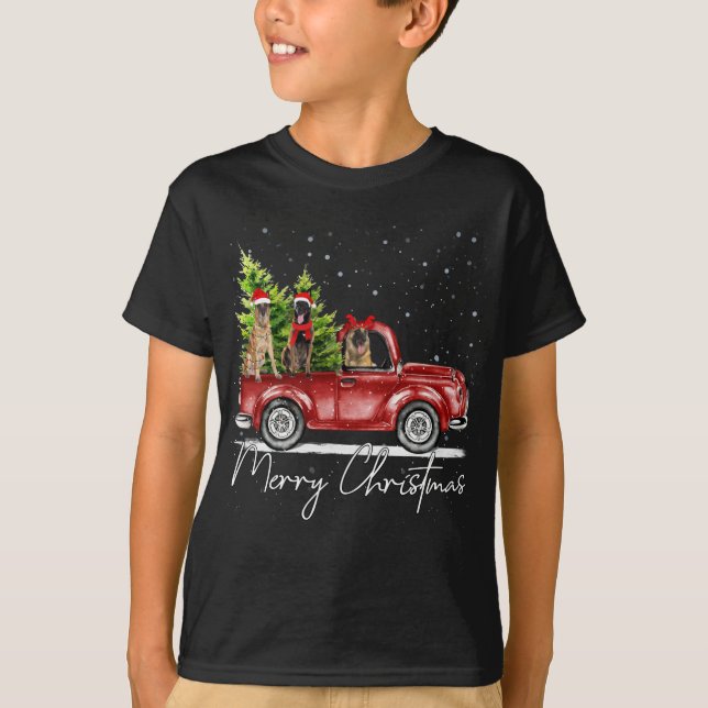 Camiseta Feliz Navidad Belga Malinois Santa Red Truck X (Anverso)