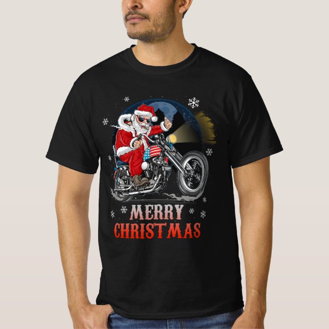Camiseta Feliz Navidad Bicicleta Santa Motocicleta Fan Xmas (Anverso)