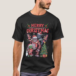 Camiseta Feliz Navidad Bigfoot Alien Mothman Muñeco de Niev