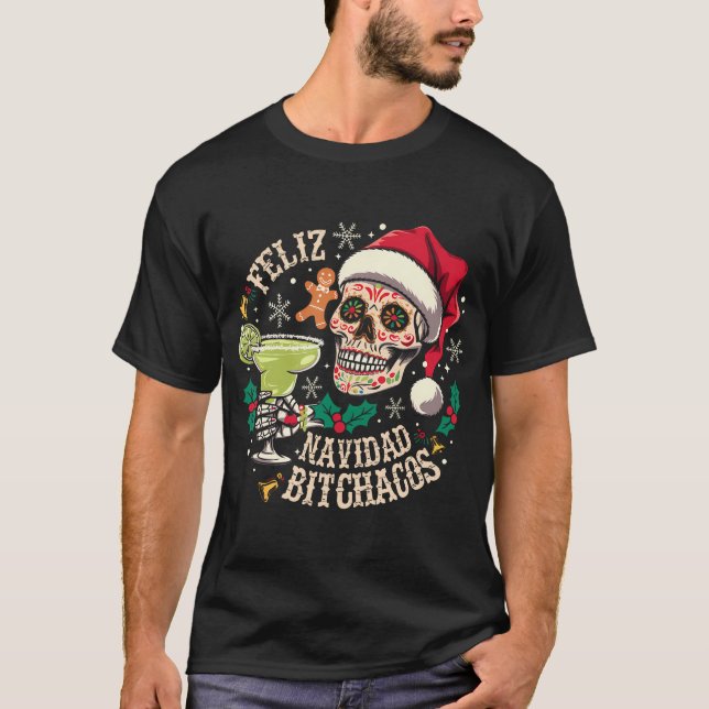 Camiseta Feliz Navidad Bitchachos Funny Skull Español Merry (Anverso)