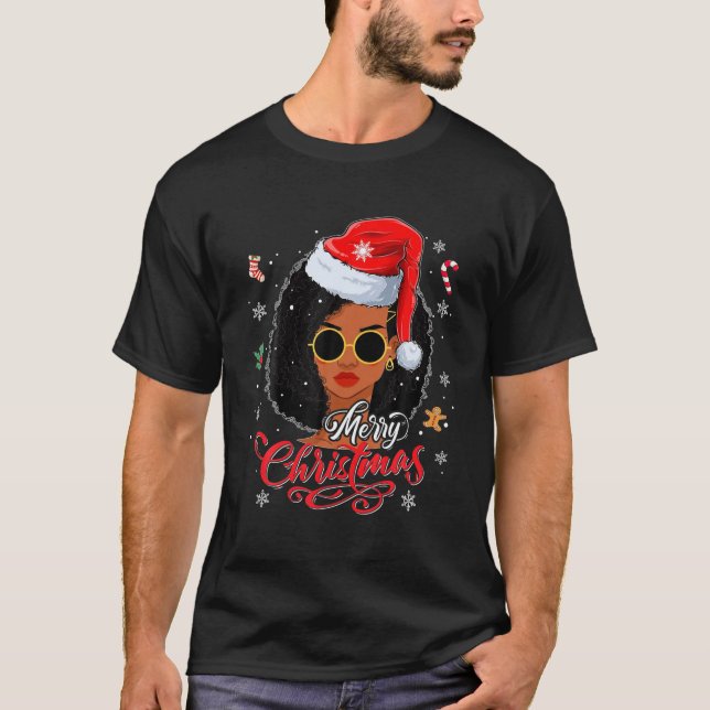 Camiseta Feliz Navidad Black African American Xmas Santa (Anverso)