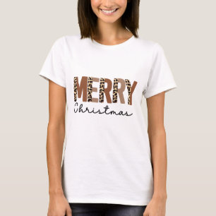 Camiseta "Feliz Navidad" Bloque de color moderno Leopard Bo