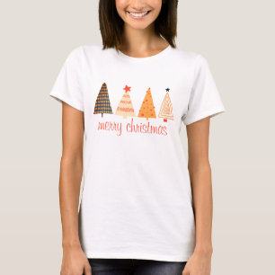 Camiseta Feliz Navidad Boho Naranjas Árboles blancos