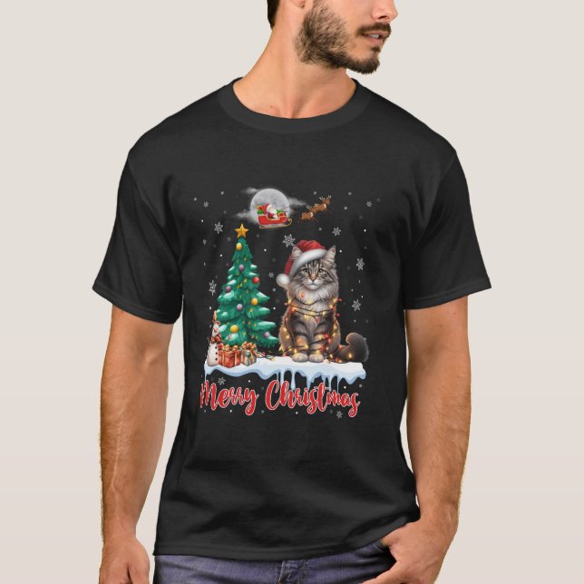 Camiseta Feliz Navidad Bosque Noruego Santa Cat Lover X (Anverso)