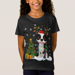 Camiseta Feliz Navidad Boston Terrier Dog Xmas Luces Tre