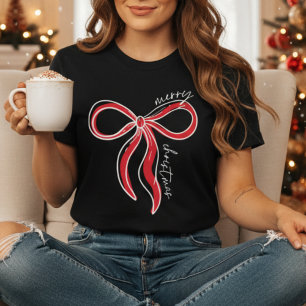 Camiseta Feliz Navidad Bow Shirt Trendy Coquette Christ