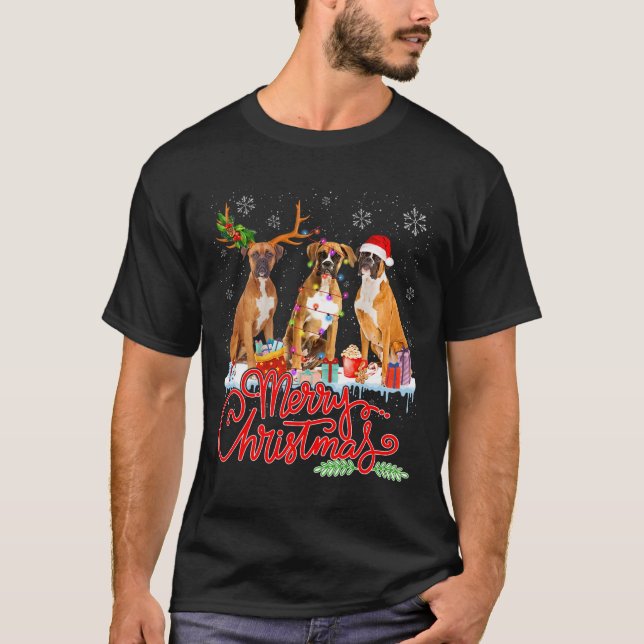 Camiseta Feliz Navidad Boxer Perro Santa Luz del Reno Xma (Anverso)