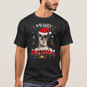 Camiseta Feliz Navidad Boxer Perro Santa Sombrero Encender 