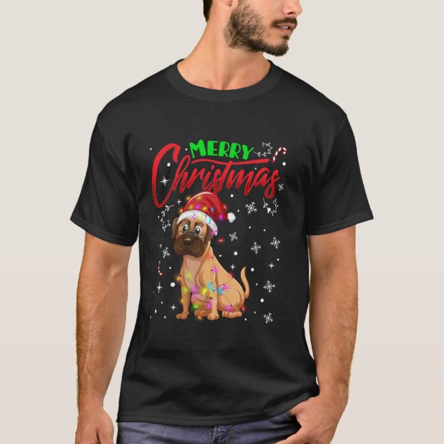 Camiseta Feliz Navidad Boxer Perro Xmas Santa Hat Lights sn (Anverso)