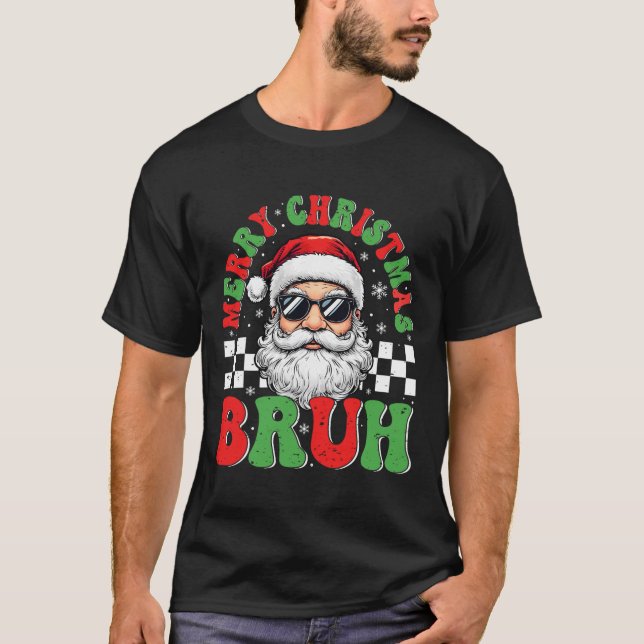 Camiseta Feliz Navidad Bruh Funny Santa Claus Retro Hombres (Anverso)