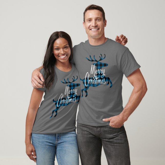 Camiseta Feliz Navidad Buck en Blue Black BuffalCheck (Unisexo)