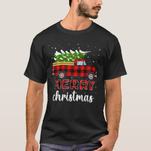 Camiseta Feliz Navidad Búfalo Camión Árbol Cuadros Rojos Pa