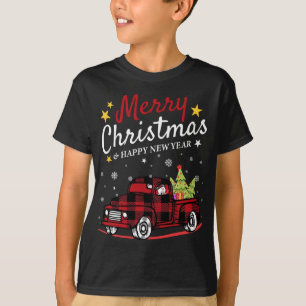 Camiseta Feliz Navidad Búfalo Camión Snowman Tree Red Pla